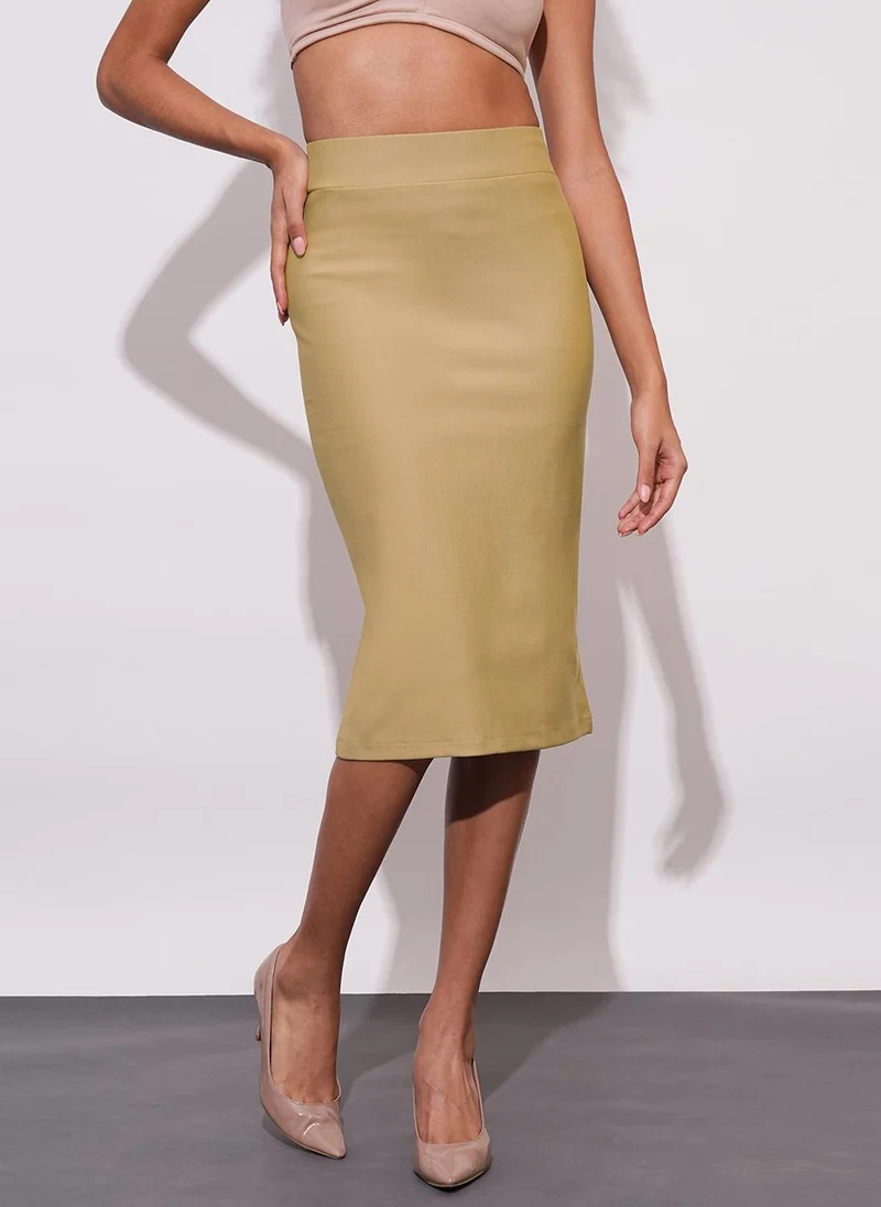 globus Globus Women Stretchable High-Rise Back Slit Midi Workwear Pencil Skirt